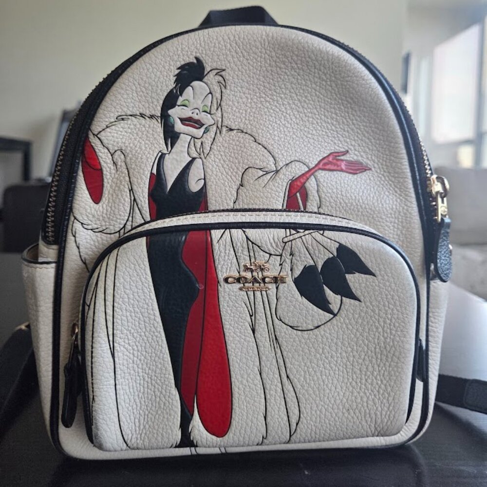 Coach X Disney (CC158) Cruella Motif Mini Pebbled Leather Court Backpack Bag